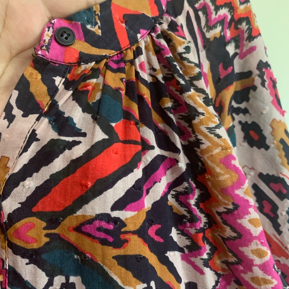 ZARA Boho Tunic Dress L Ikat Tribal Print Long Sleeve Button Cuff - Picture 6 of 15